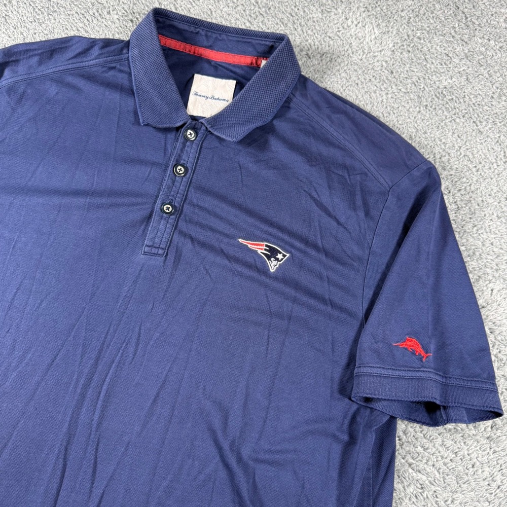Tommy Bahama Polo Shirt Mens Large Blue New England Patriots NFL Short Sleeve